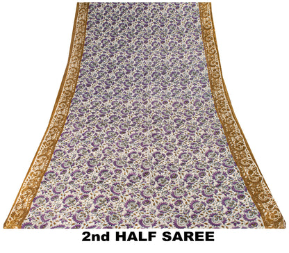 Sanskriti Vintage Purple Pure Cotton Saree Kalamkari Digital Printed Sari 5.5YD