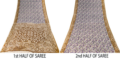 Sanskriti Vintage Purple Pure Cotton Saree Kalamkari Digital Printed Sari 5.5YD
