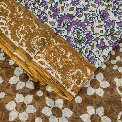 Sanskriti Vintage Purple Pure Cotton Saree Kalamkari Digital Printed Sari 5.5YD