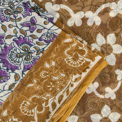 Sanskriti Vintage Purple Pure Cotton Saree Kalamkari Digital Printed Sari 5.5YD
