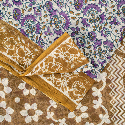 Sanskriti Vintage Purple Pure Cotton Saree Kalamkari Digital Printed Sari 5.5YD