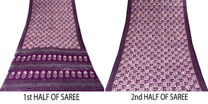Sanskriti Vintage Soft Purple Pure Cotton Saree Floral Screen Printed Sari 5.5YD