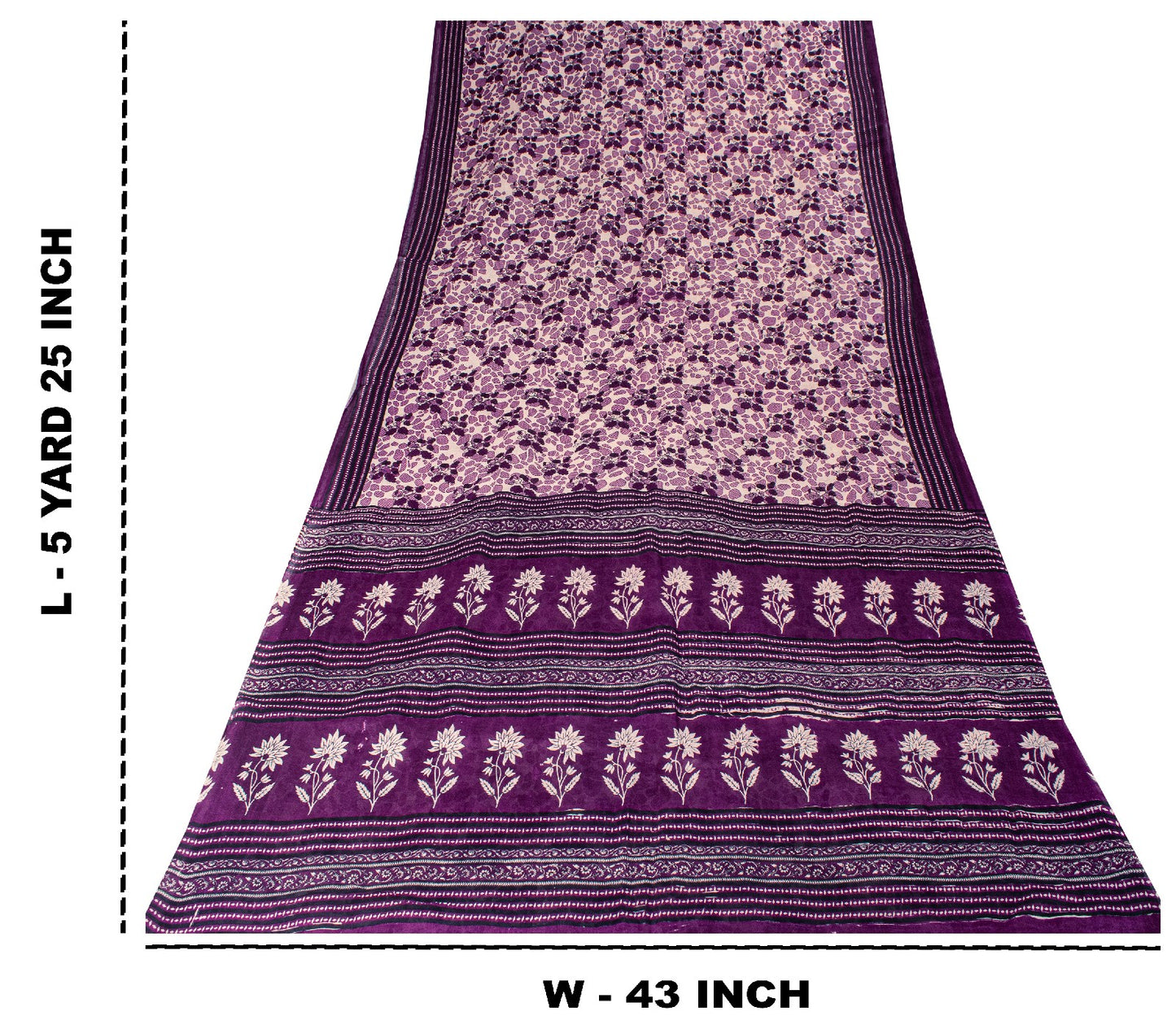 Sanskriti Vintage Soft Purple Pure Cotton Saree Floral Screen Printed Sari 5.5YD
