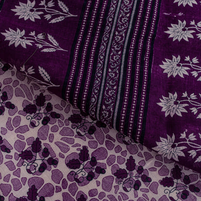 Sanskriti Vintage Soft Purple Pure Cotton Saree Floral Screen Printed Sari 5.5YD