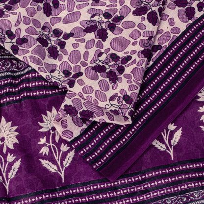 Sanskriti Vintage Soft Purple Pure Cotton Saree Floral Screen Printed Sari 5.5YD