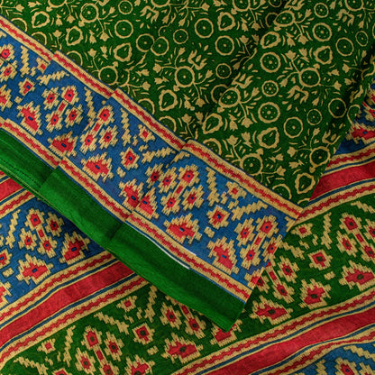 Sanskriti Vintage Soft Green Pure Cotton Saree Patola Print Geometric Sari 5+YD