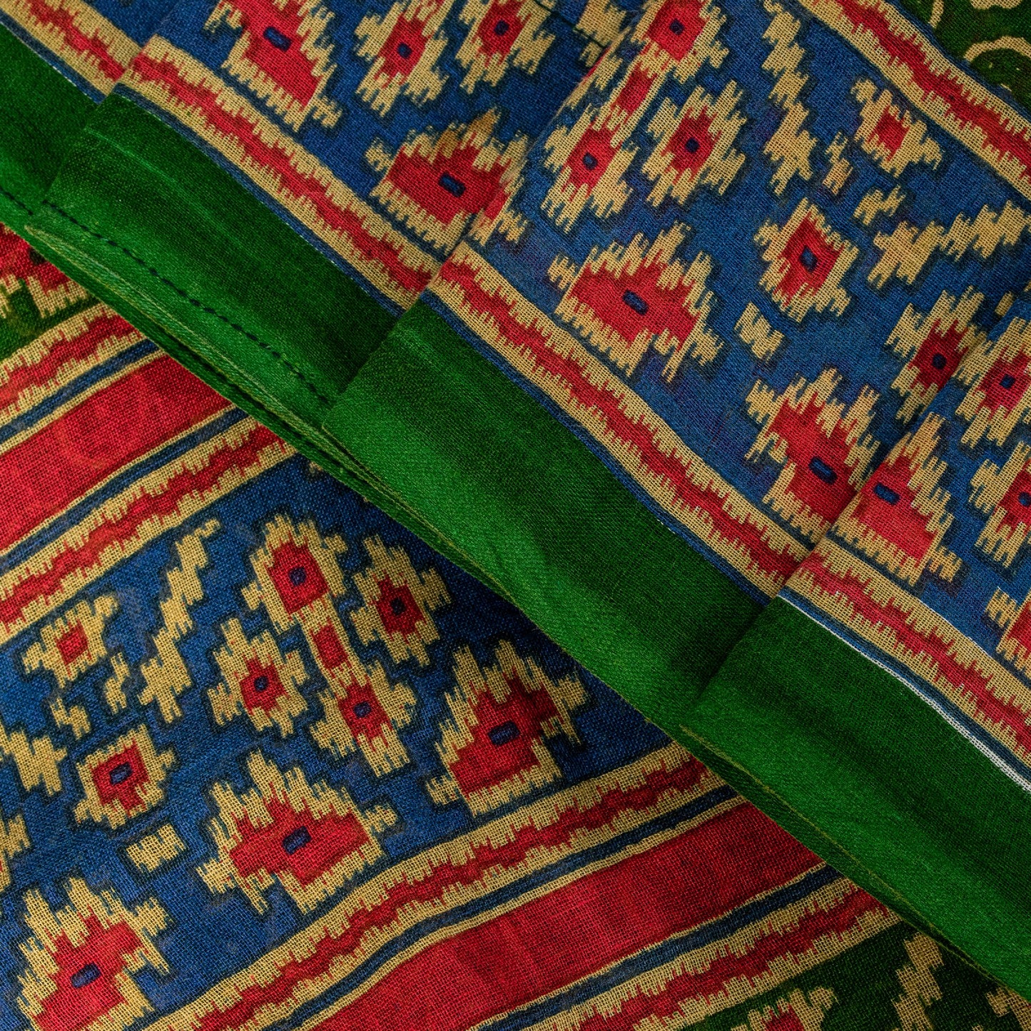 Sanskriti Vintage Soft Green Pure Cotton Saree Patola Print Geometric Sari 5+YD