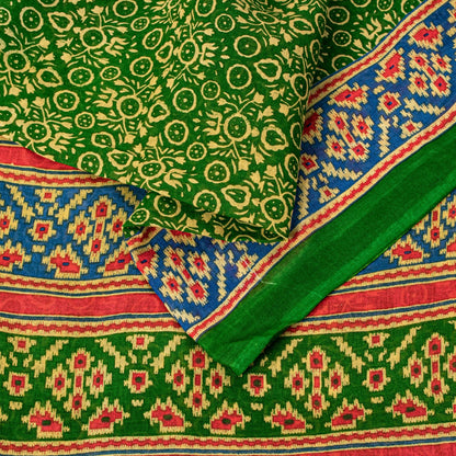 Sanskriti Vintage Soft Green Pure Cotton Saree Patola Print Geometric Sari 5+YD