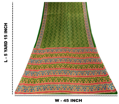 Sanskriti Vintage Soft Green Pure Cotton Saree Patola Print Geometric Sari 5+YD