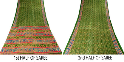 Sanskriti Vintage Soft Green Pure Cotton Saree Patola Print Geometric Sari 5+YD