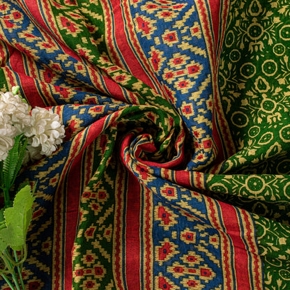 Sanskriti Vintage Soft Green Pure Cotton Saree Patola Print Geometric Sari 5+YD