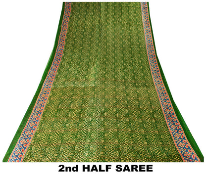 Sanskriti Vintage Soft Green Pure Cotton Saree Patola Print Geometric Sari 5+YD