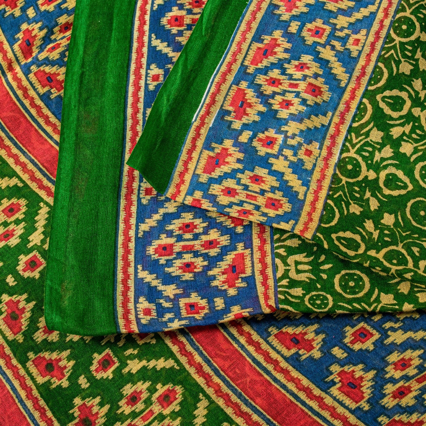 Sanskriti Vintage Soft Green Pure Cotton Saree Patola Print Geometric Sari 5+YD