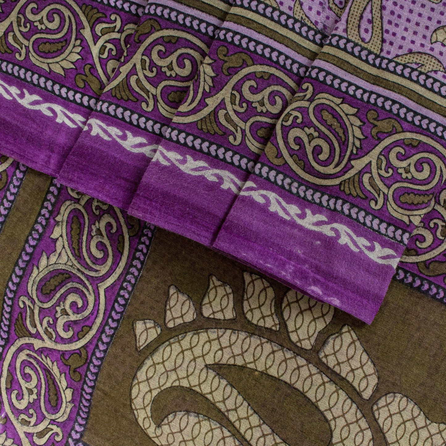 Sanskriti Vintage Saree Purple Pure Cotton Paisley Print Sari 5.5YD Fabric Craft