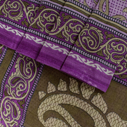 Sanskriti Vintage Saree Purple Pure Cotton Paisley Print Sari 5.5YD Fabric Craft