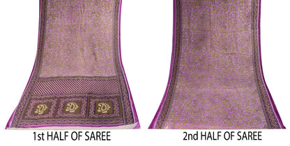 Sanskriti Vintage Saree Purple Pure Cotton Paisley Print Sari 5.5YD Fabric Craft