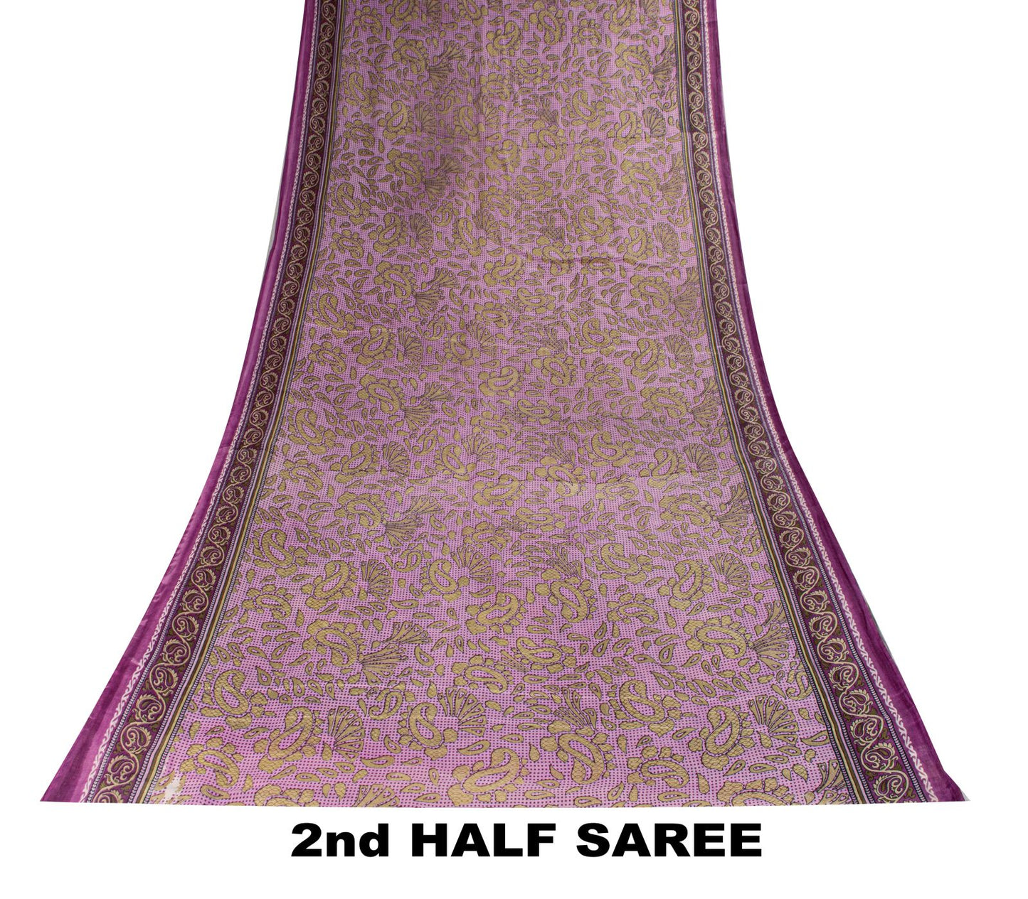 Sanskriti Vintage Saree Purple Pure Cotton Paisley Print Sari 5.5YD Fabric Craft