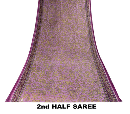 Sanskriti Vintage Saree Purple Pure Cotton Paisley Print Sari 5.5YD Fabric Craft