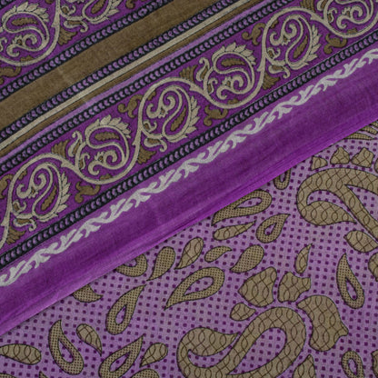 Sanskriti Vintage Saree Purple Pure Cotton Paisley Print Sari 5.5YD Fabric Craft