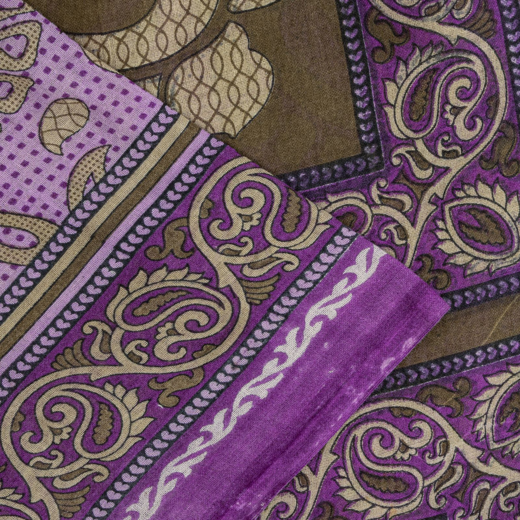 Sanskriti Vintage Saree Purple Pure Cotton Paisley Print Sari 5.5YD Fabric Craft