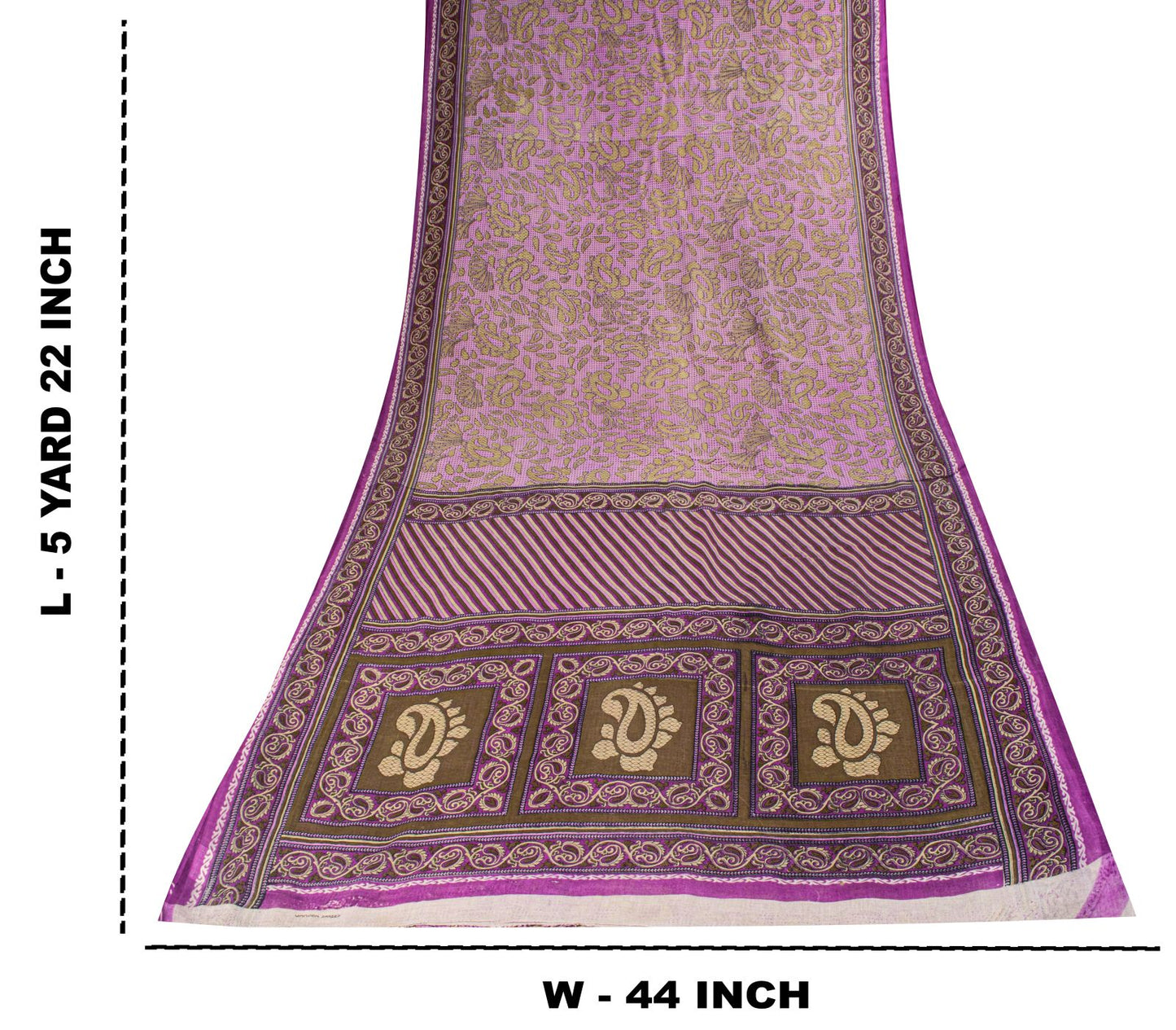 Sanskriti Vintage Saree Purple Pure Cotton Paisley Print Sari 5.5YD Fabric Craft
