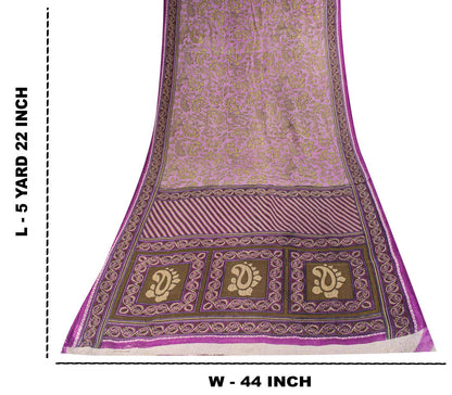 Sanskriti Vintage Saree Purple Pure Cotton Paisley Print Sari 5.5YD Fabric Craft