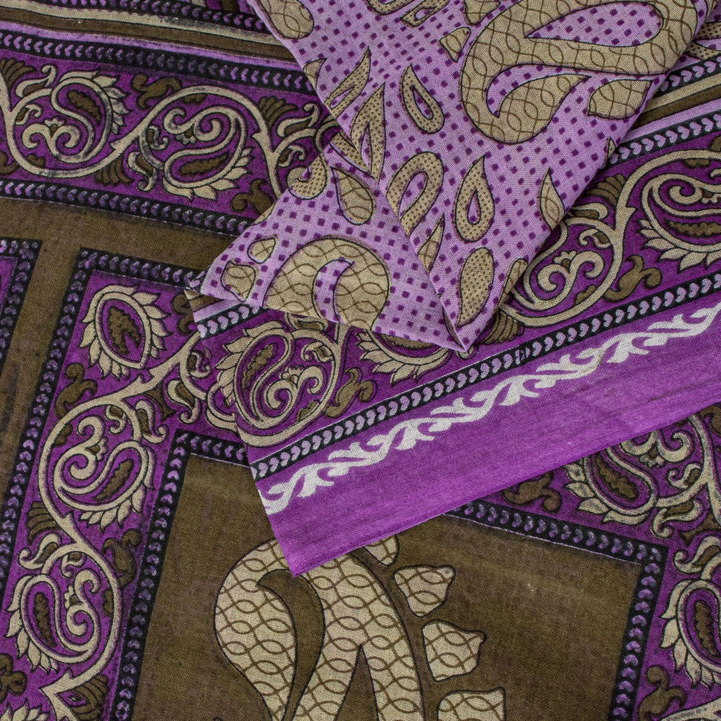 Sanskriti Vintage Saree Purple Pure Cotton Paisley Print Sari 5.5YD Fabric Craft
