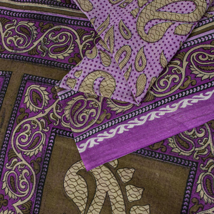 Sanskriti Vintage Saree Purple Pure Cotton Paisley Print Sari 5.5YD Fabric Craft