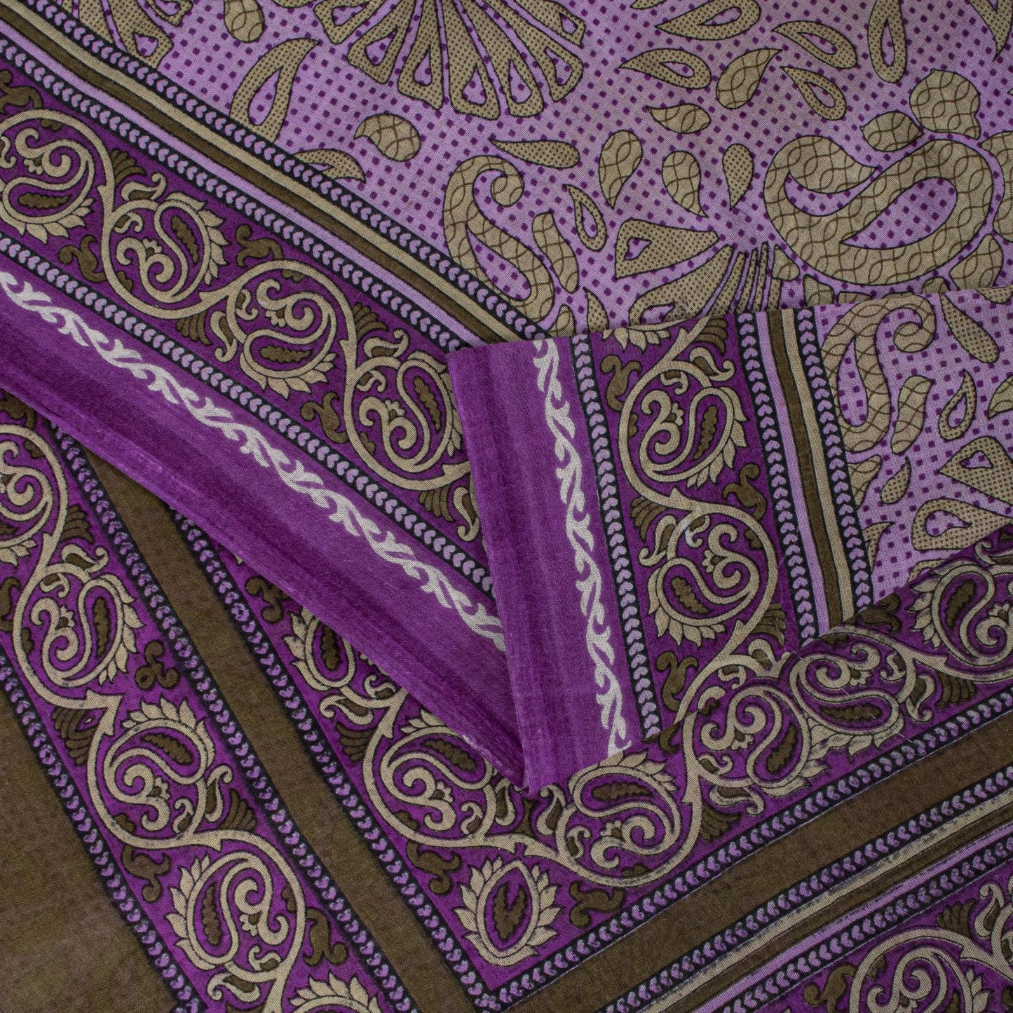 Sanskriti Vintage Saree Purple Pure Cotton Paisley Print Sari 5.5YD Fabric Craft