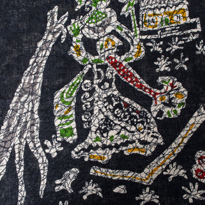 Sanskriti Vintage Soft Black Pure Cotton Saree Batik Abstract Printed Sari 5+YD