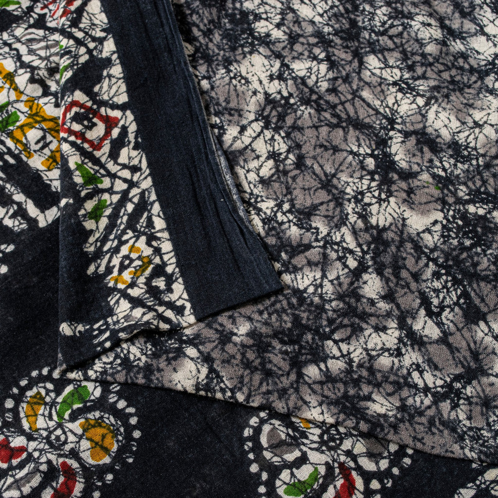 Sanskriti Vintage Soft Black Pure Cotton Saree Batik Abstract Printed Sari 5+YD