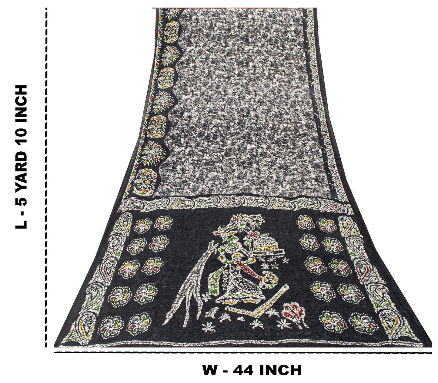 Sanskriti Vintage Soft Black Pure Cotton Saree Batik Abstract Printed Sari 5+YD