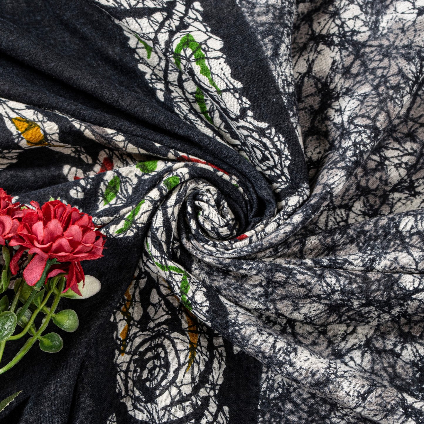 Sanskriti Vintage Soft Black Pure Cotton Saree Batik Abstract Printed Sari 5+YD