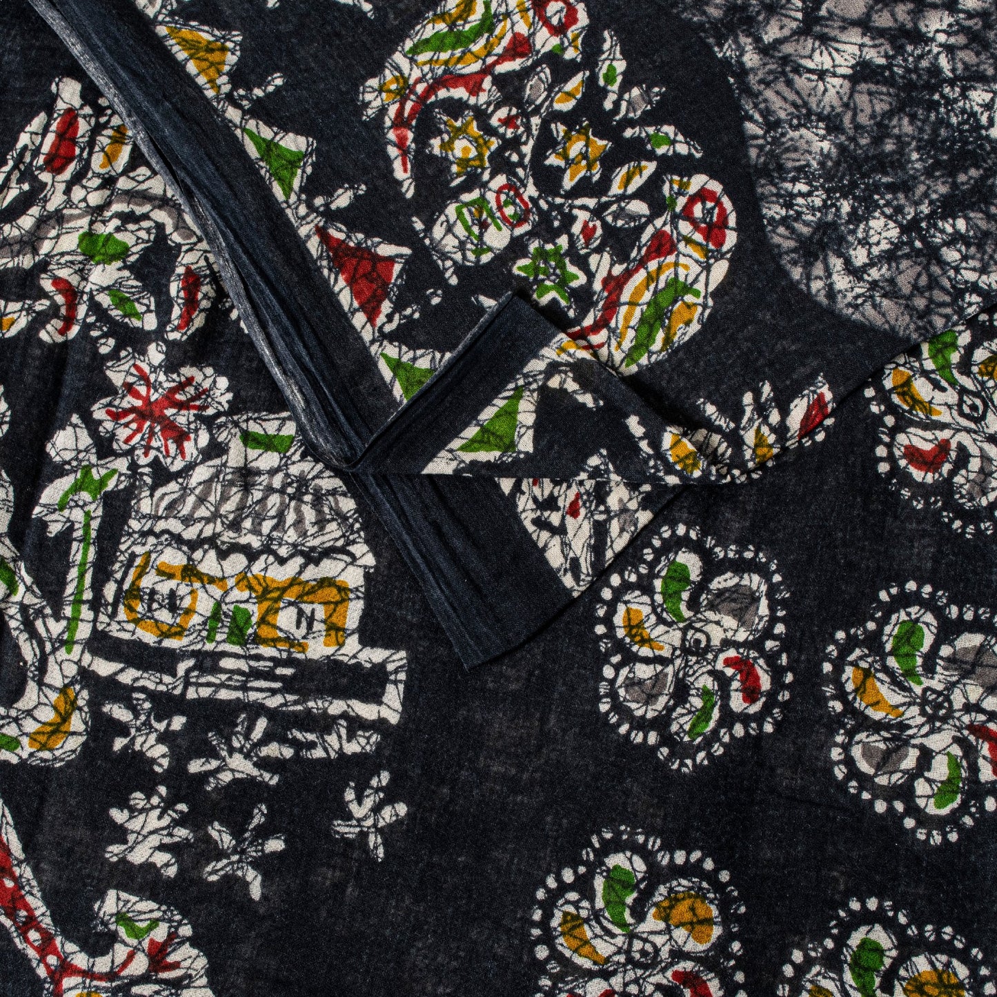 Sanskriti Vintage Soft Black Pure Cotton Saree Batik Abstract Printed Sari 5+YD