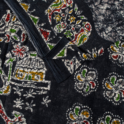 Sanskriti Vintage Soft Black Pure Cotton Saree Batik Abstract Printed Sari 5+YD