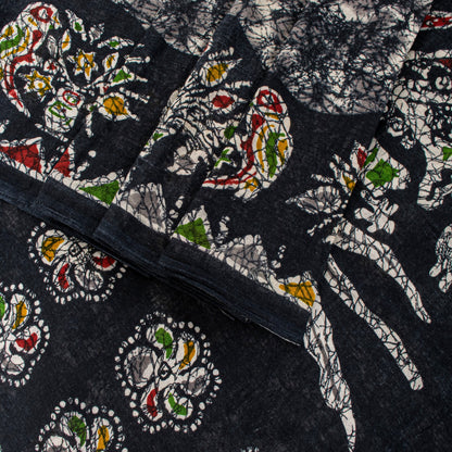 Sanskriti Vintage Soft Black Pure Cotton Saree Batik Abstract Printed Sari 5+YD