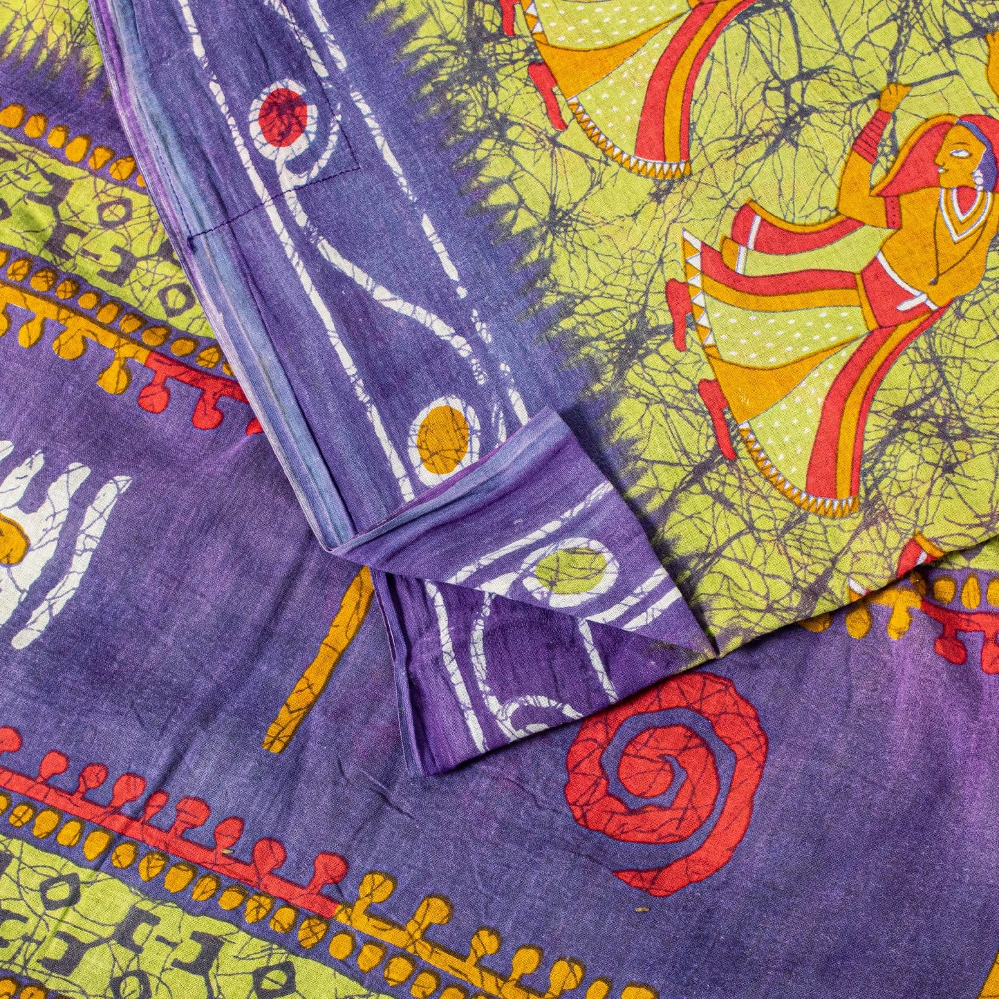 Sanskriti Vintage SoftGreen-Purple Pure Cotton Saree Batik Women Print Sari 5+YD
