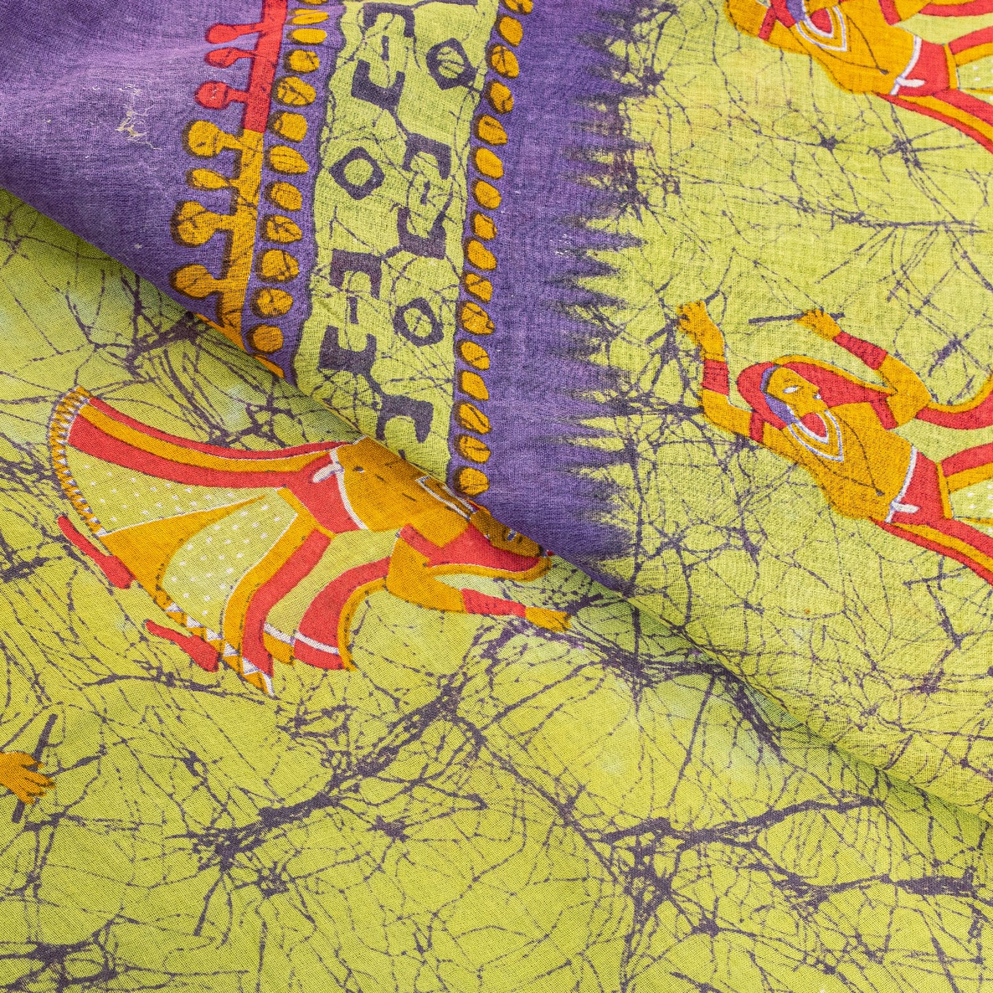 Sanskriti Vintage SoftGreen-Purple Pure Cotton Saree Batik Women Print Sari 5+YD