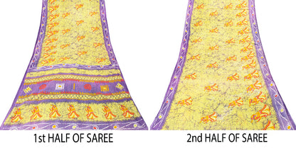 Sanskriti Vintage SoftGreen-Purple Pure Cotton Saree Batik Women Print Sari 5+YD