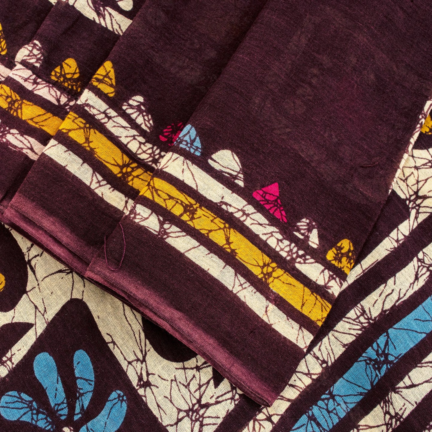 Sanskriti Vintage Brown Soft Pure Cotton Saree Batik Print Geometric Sari 5+YD