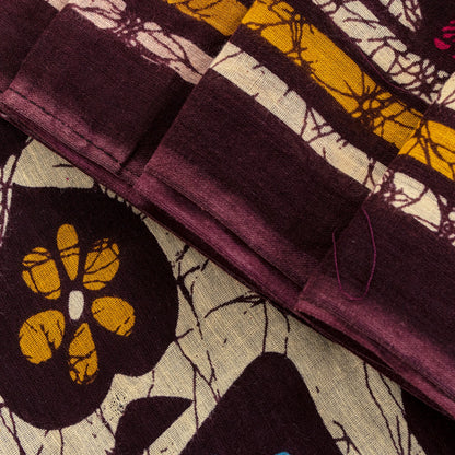 Sanskriti Vintage Brown Soft Pure Cotton Saree Batik Print Geometric Sari 5+YD