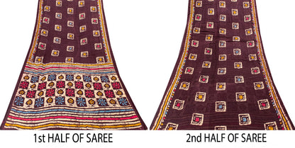 Sanskriti Vintage Brown Soft Pure Cotton Saree Batik Print Geometric Sari 5+YD