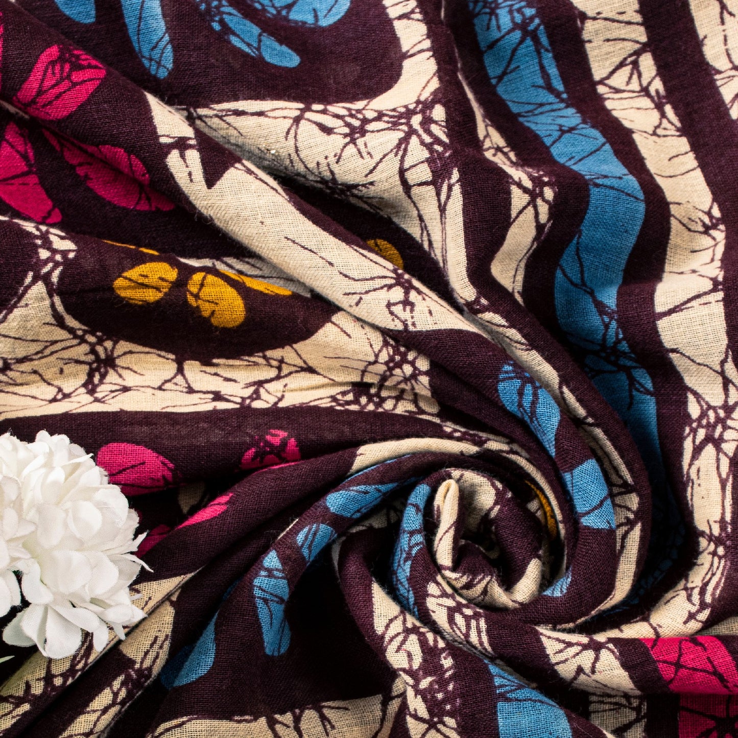 Sanskriti Vintage Brown Soft Pure Cotton Saree Batik Print Geometric Sari 5+YD