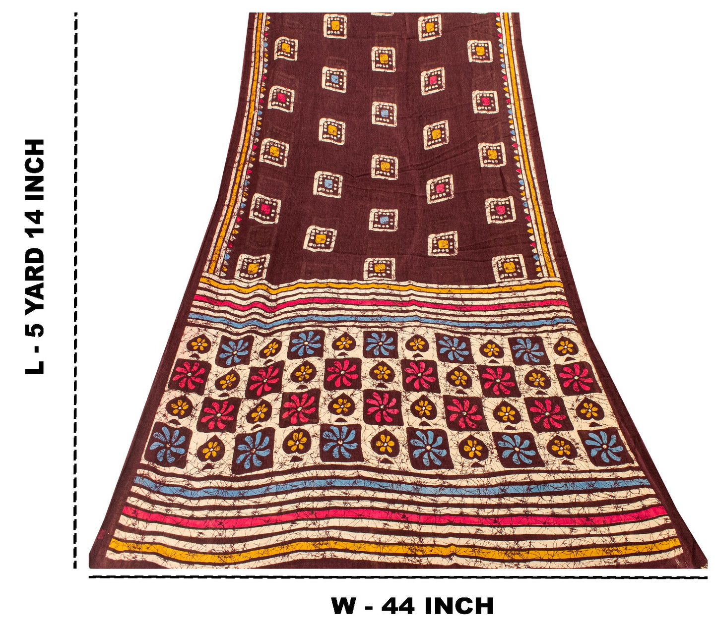 Sanskriti Vintage Brown Soft Pure Cotton Saree Batik Print Geometric Sari 5+YD