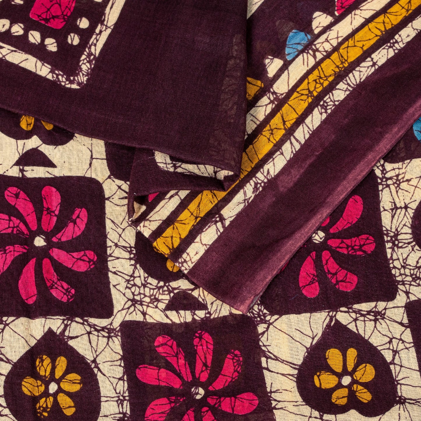 Sanskriti Vintage Brown Soft Pure Cotton Saree Batik Print Geometric Sari 5+YD