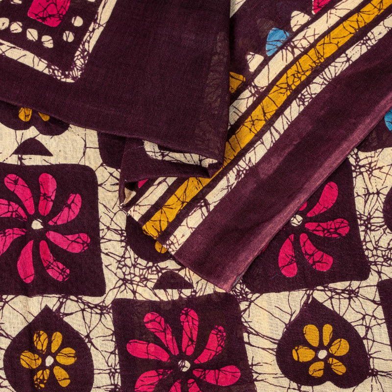 Sanskriti Vintage Brown Soft Pure Cotton Saree Batik Print Geometric Sari 5+YD