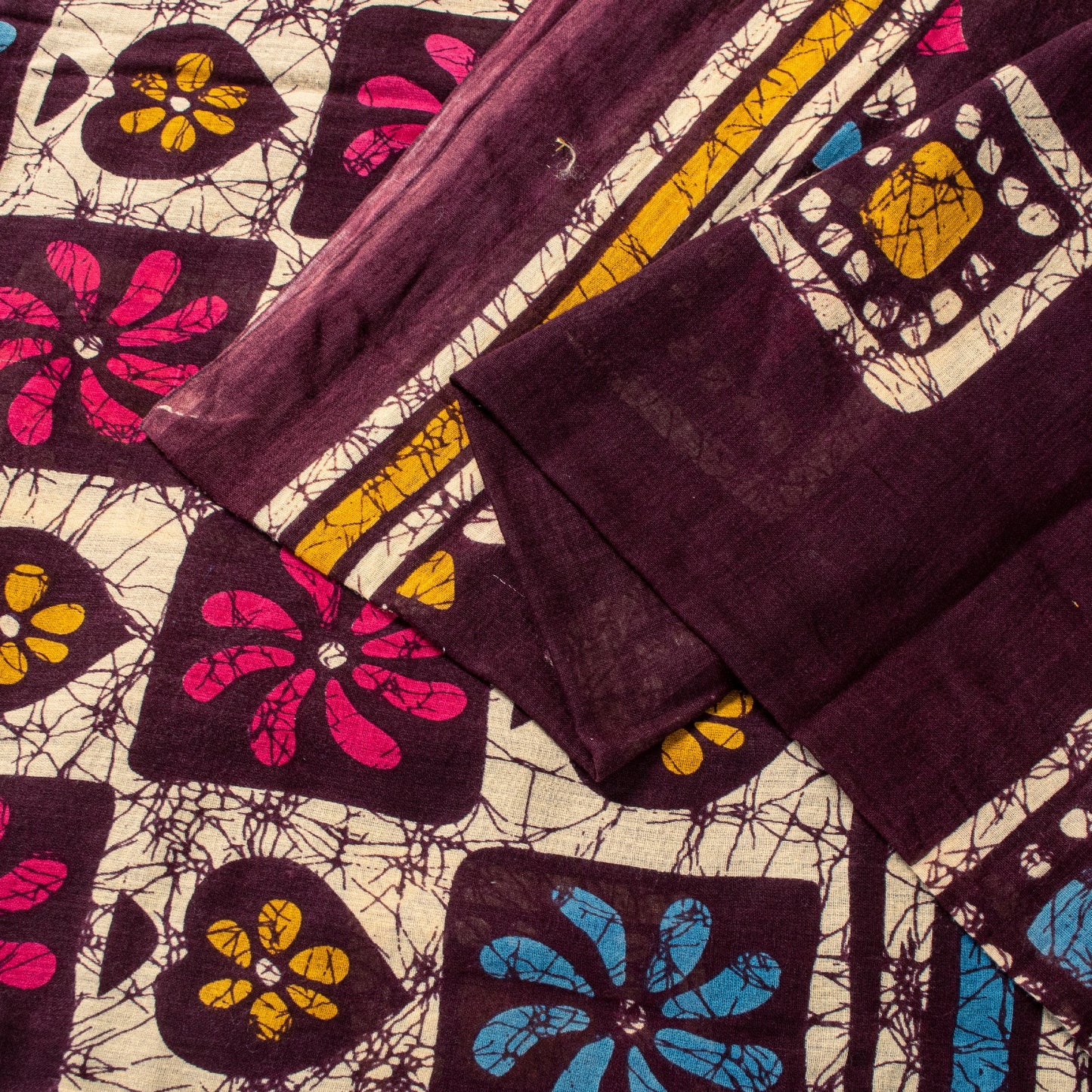 Sanskriti Vintage Brown Soft Pure Cotton Saree Batik Print Geometric Sari 5+YD