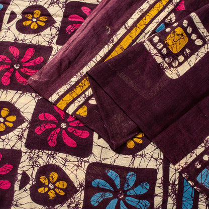 Sanskriti Vintage Brown Soft Pure Cotton Saree Batik Print Geometric Sari 5+YD