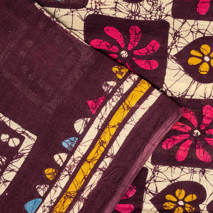 Sanskriti Vintage Brown Soft Pure Cotton Saree Batik Print Geometric Sari 5+YD