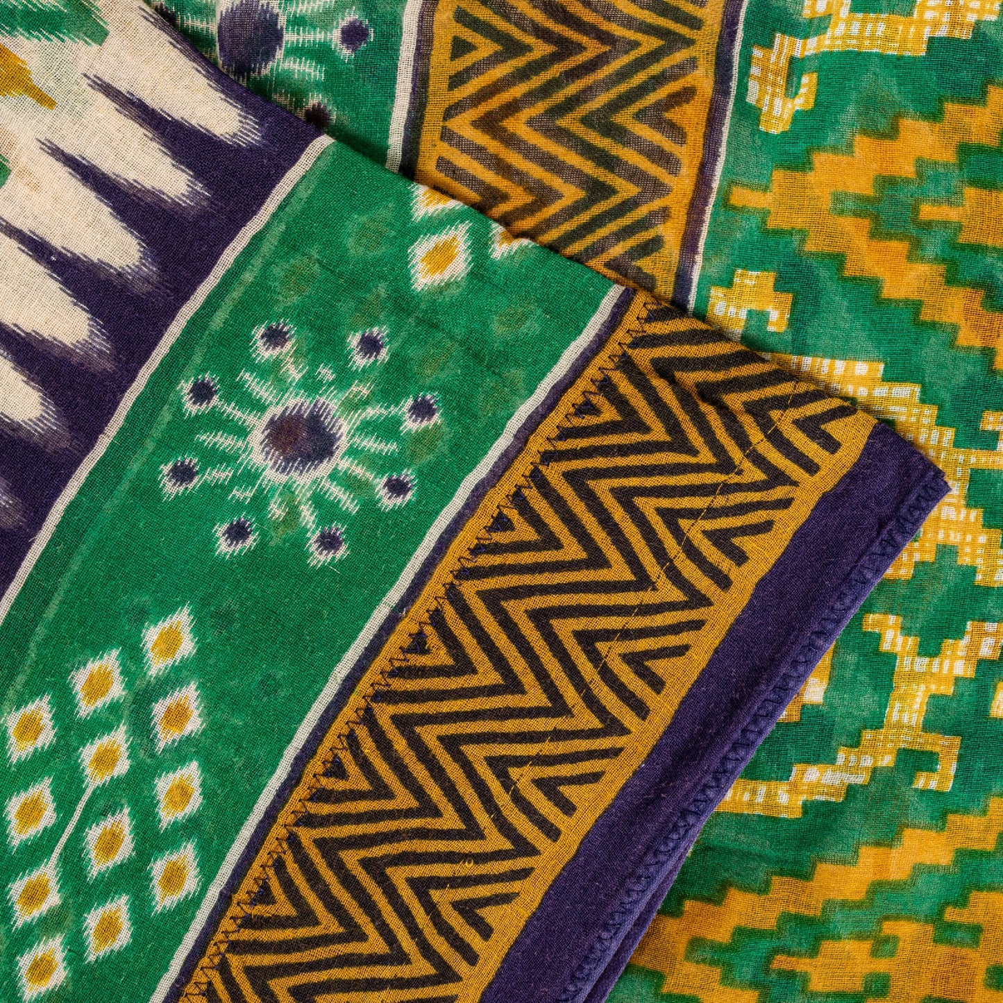 Sanskriti Vintage Green Pure Cotton Saree Patola Ikat Printed Gujrat Sari 5+YD